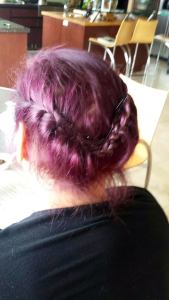 Purple hair put up